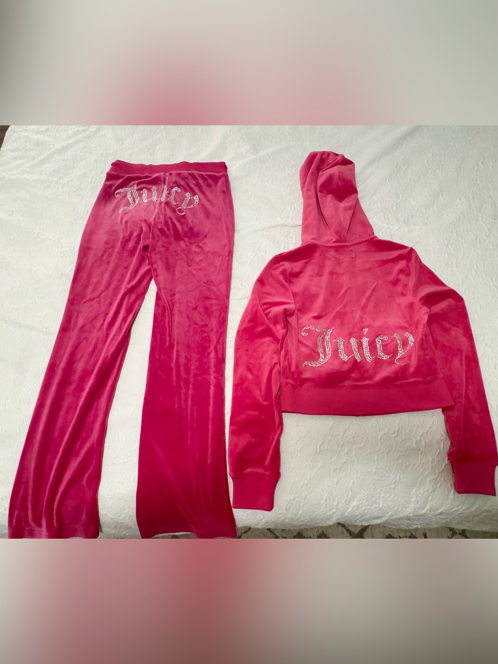 Juicy Couture Hot Pink Velour Rhinestone Logo Hoodie & Pants Set
